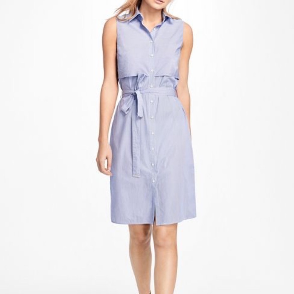 Brooks Brothers Sleeveless Collared Dress Striped Blue
